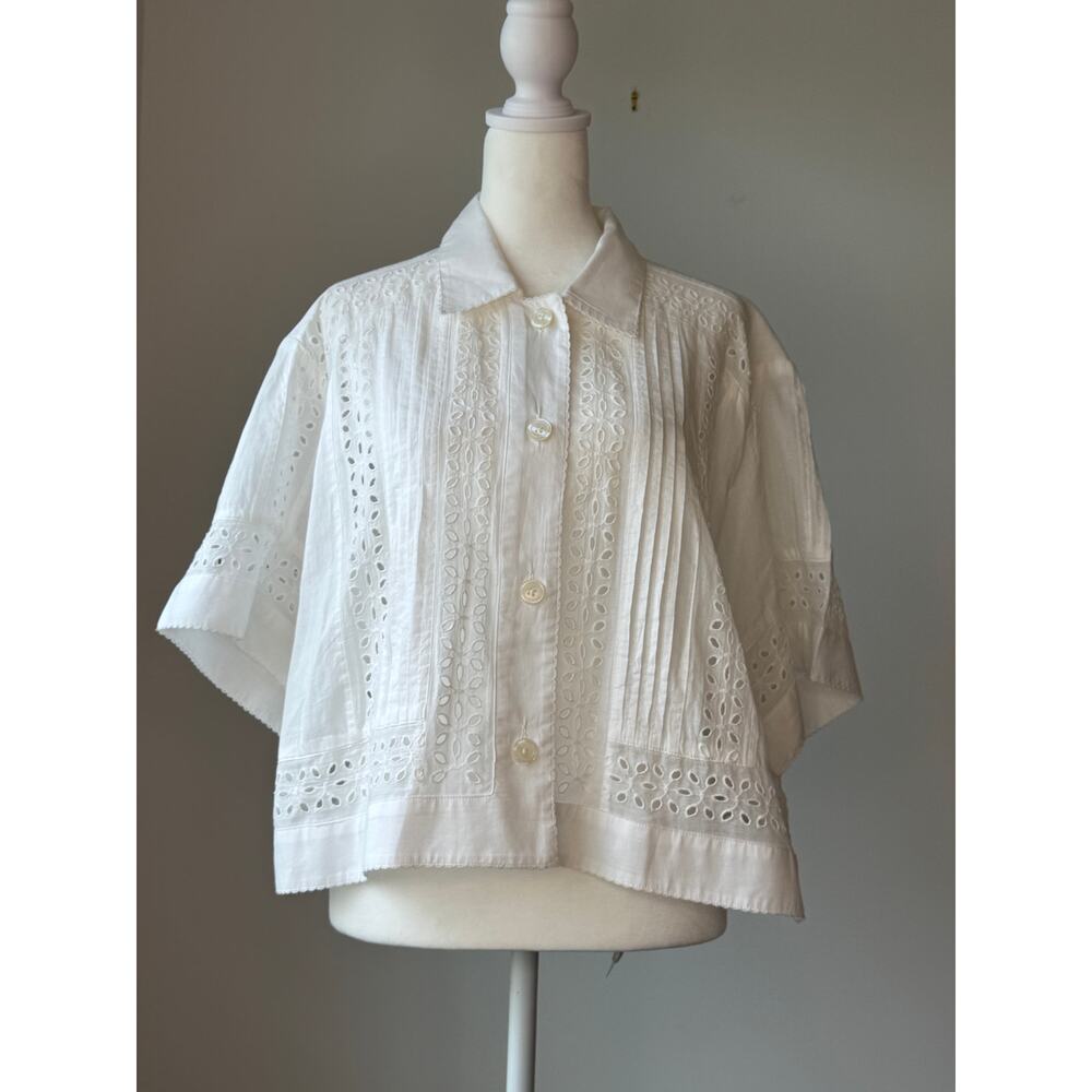 ME + EM COTTON VOILE BROIDERY CROPPED SHIRT - Picture 3 of 4